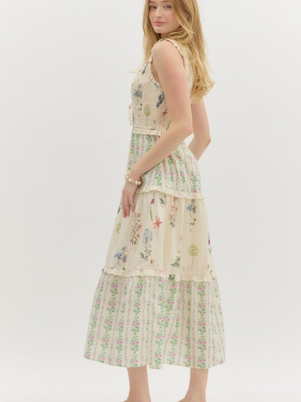 Multi Floral Print Maxi Dress with tie front and ruffle detail - Picture 2 of 6